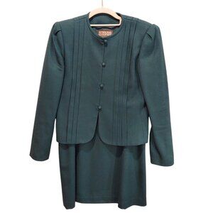 Vintage Stirling Cooper Wool Skirt Suit Womens 8 Teal Green Career formal weddin